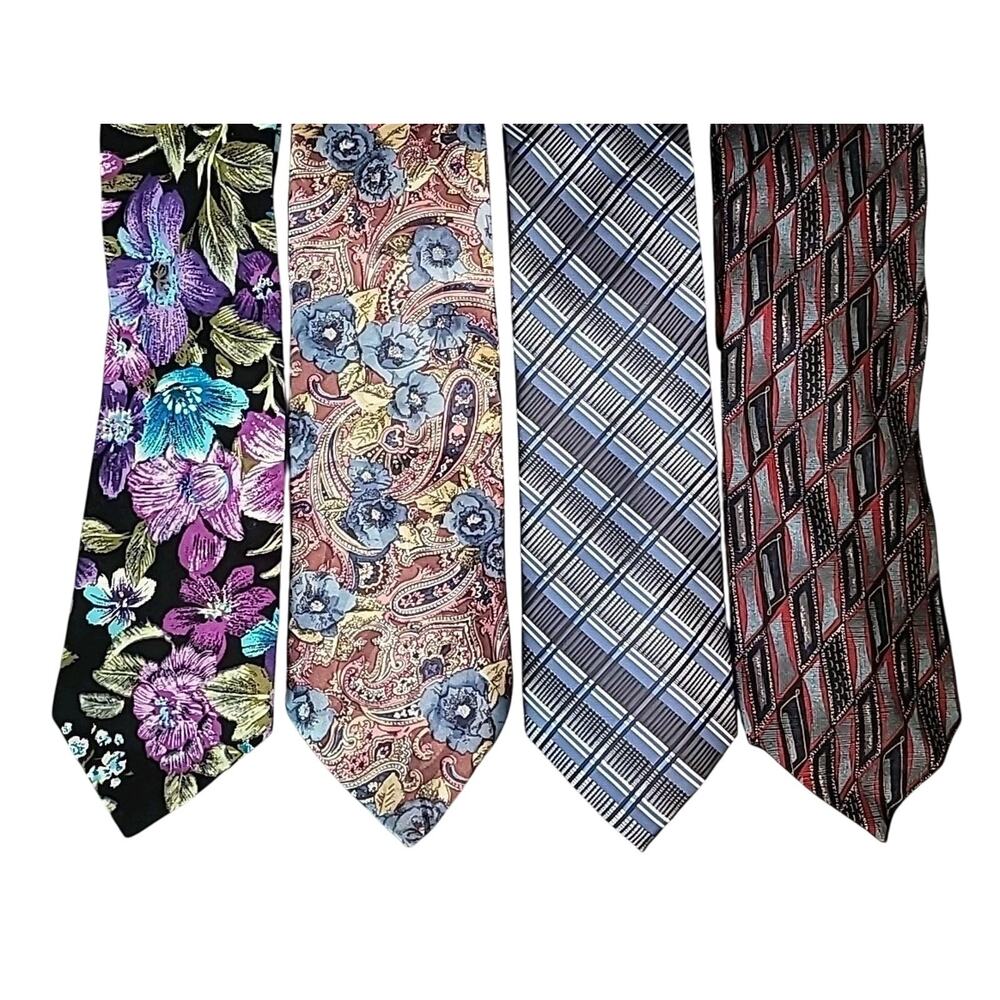 4 Men’s VTG Neckties Paisley Geometric Workwear Business Retro Formal
